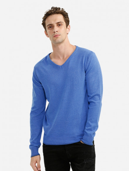 ZAN.STYLE V-neck Cotton Blend Knitwear BLUE