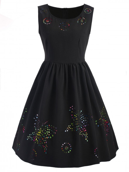Butterfly Sleeveless Dress BLACK