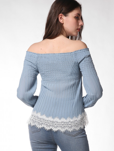 FRENCH BAZAAR Long Sleeve Off The Shoulder Top BABY BLUE