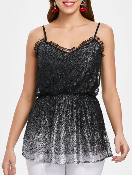 Elastic Waist Sparkle Tank Top BLACK