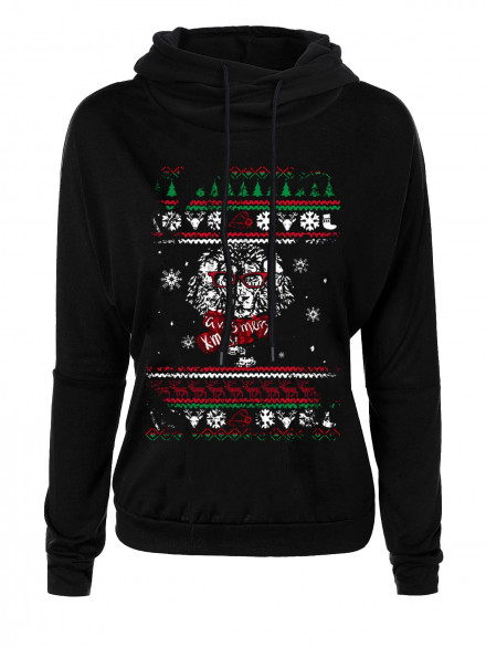 Wearing eyeglass Lion Print Christmas Hoodie BLACK