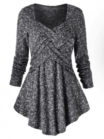 Sweetheart Collar Space Dye Tunic Sweater BATTLESHIP GRAY