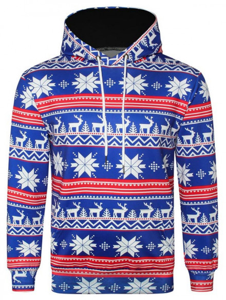 Allover Snowflake Print Big Pocket Hoodie OCEAN BLUE