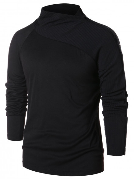 Raglan Sleeve Button Pullover Sweater BLACK
