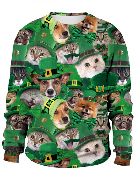 Animal Printed Pullover Sweatshirt JUNGLE GREEN