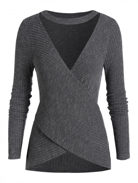 Plus Size Choker Cut Out Crossover Long Sleeve Knitwear DARK SLATE GREY