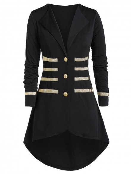Plus Size High Low Button Glitter Coat BLACK