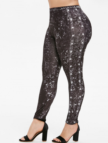 Plus Size Halloween High Rise Tie Dye Gothic Leggings BLACK