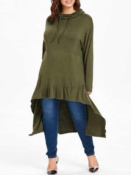 Plus Size High Low Hoodie ARMY GREEN