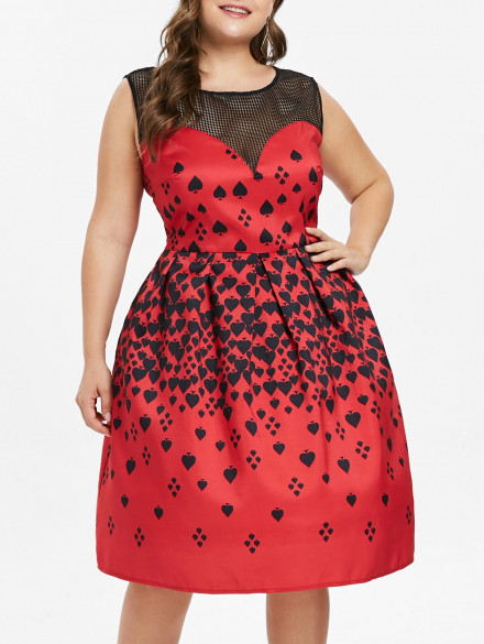 Plus Size Sleeveless Hollow Out Flared Dress RED