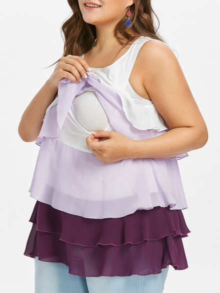Plus Size Layered Ruffle Nursing Blouse MULTI