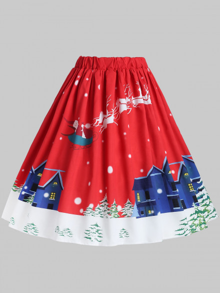 Plus Size Christmas Santa Claus High Waisted Skirt RED