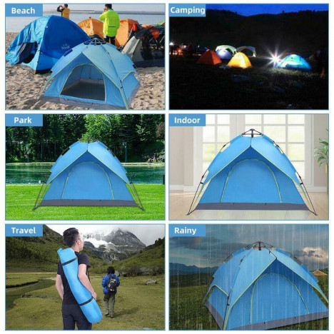 3-4 Person Outdoor Camping Waterproof Automatic Instant Pop Up Tent Picnic Blue