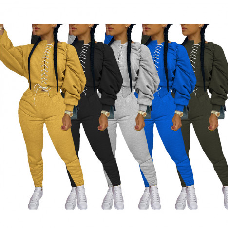Sexy Two Piece Set Jumpsuit Long Sleeve Bandage Sweatshirt+pants Suit Fall Women Clothes Streetwear Outfits Matching Set