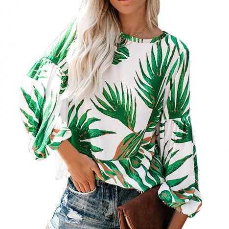 2020 Feitong Women's Blouse Fashion Bohemian Floral Print Long Sleeve O-Neck Tops Loose Shirt Long