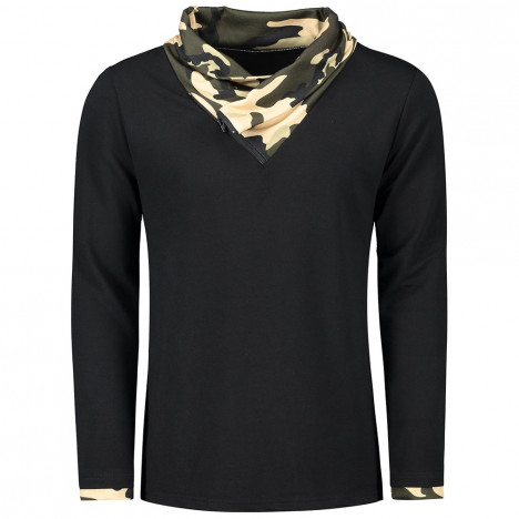 Heaps Collar Camouflage Long Sleeve T-shirt BLACK