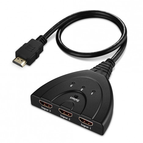 3 Port 1080P HDMI Switcher Switch Splitter Hub with Cable for PC TV HDTV DVD BLACK