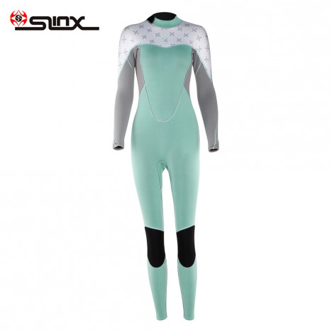 SLINX 2mm Female Long Sleeves Sunscreen High-elastic Ultra-thin Surfing Diving Wetsuit LIGHT CYAN
