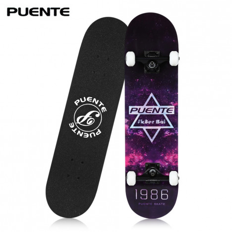 PUENTE Four-wheel Double Kick Deck Skateboard with T-shape Gadget PURPLE