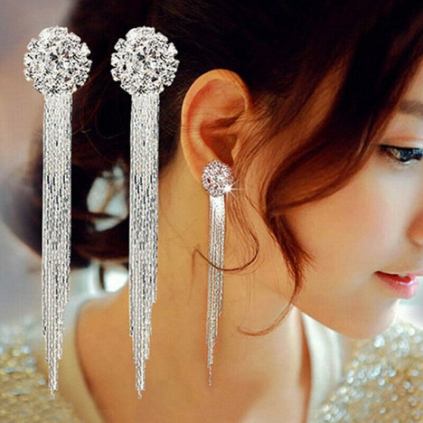Gorgeous Long Tassel Stud Earrings for Women 925 Silver Earrings A Pair/set