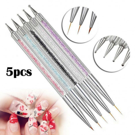 5pcs Nail Art Pen 2-Way Dotting Drawing Painting UV Gel Liner Polish Brush Set