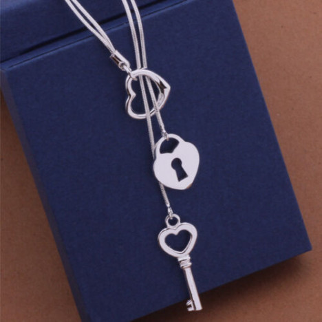 pretty hot Silver 925 Key pendant Fashion Cute charms women Necklace Jewelry