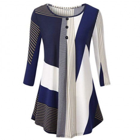 womens tops and blouses Round Collar Floral Irregular Streak Loose Long Sleeve Blouse Tunic Shirt Jumper Top Blusas Femininas