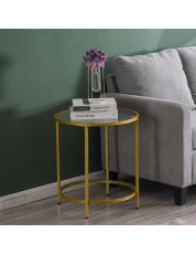 [50 x 50 x 55]cm Simple Single Layer Round Frame Glass Surface Coffee Table Side Table 50 Round Gold