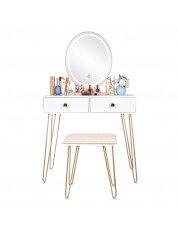 Bedroom Iron Dressing Table Simple Dressing Table Golden Iron Foot White Desktop With Light Three-Color Adjustable
