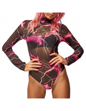 Print Gothic Women's Bodysuit Harajuku Longsleeve Transparent Sexy Autumn 2020 Bodysuits Fashion