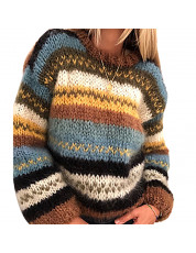O-neck Long-sleeved Fashion Autumn Winter Sweater Women's Matching stripe Loose Casual Stitching Sweater Ladies Top for women