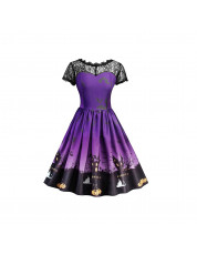 Halloween Vintage Lace Insert Pin Up Dress PURPLE