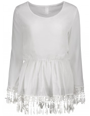Lace Embellished Long Sleeve Dress WHITE