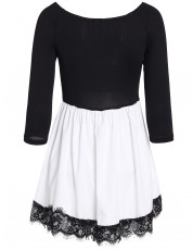 Stylish Off-The-Shoulder Long Sleeve Color Block Laciness Women's Dress WHITE