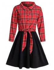 Plaid Front Tie Top And Sleeveless Dress Set MULTI-A