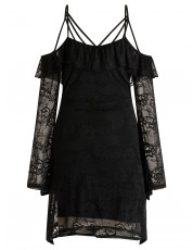 Strappy Cold Shoulder Lace Dress BLACK