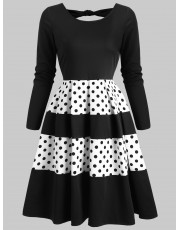 Contrast Polka Dot Back Cut Out Dress BLACK