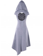 Asymmetrical Hooded Cut Out Midi Dress LIGHT GRAY