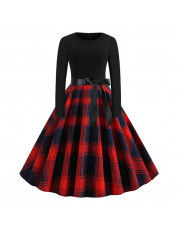 Plus Size Plaid Belted Vintage Dress RED