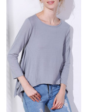 Fashionable Scoop Neck Solid Color Asymmetric T-Shirt For Women GRAY
