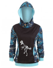 Dinosaur Bat Skeleton Pumpkin Contrast Halloween Hoodie BLACK