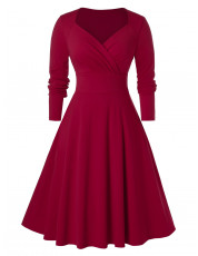 Plus Size Sweetheart Neck Midi Surplice Dress RED WINE
