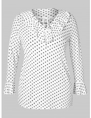 Plus Size Lace Up Polka Dot T-shirt WHITE