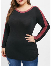 Plus Size Contrast Trim Curved T-shirt BLACK