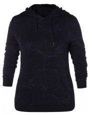 Plus Size Front Pocket Floral Print Hoodie DEEP BLUE