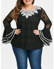 Plus Size Bell Sleeve Lace Blouse BLACK