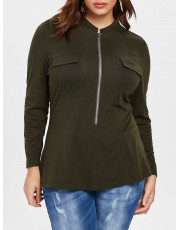 Plus Size Zipper Long Tee ARMY GREEN