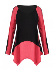 Two Tone Plus Size Asymmetrical T-shirt BLACK