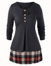 Plus Size Plaid Hem Heathered T Shirt GRAY