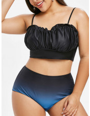 Plus Size Ombre Ruched High Rise Tankini Swimwear BLACK